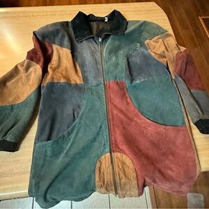 Preston &‎ York Leather Jacket Suede Color Block 70s 80s